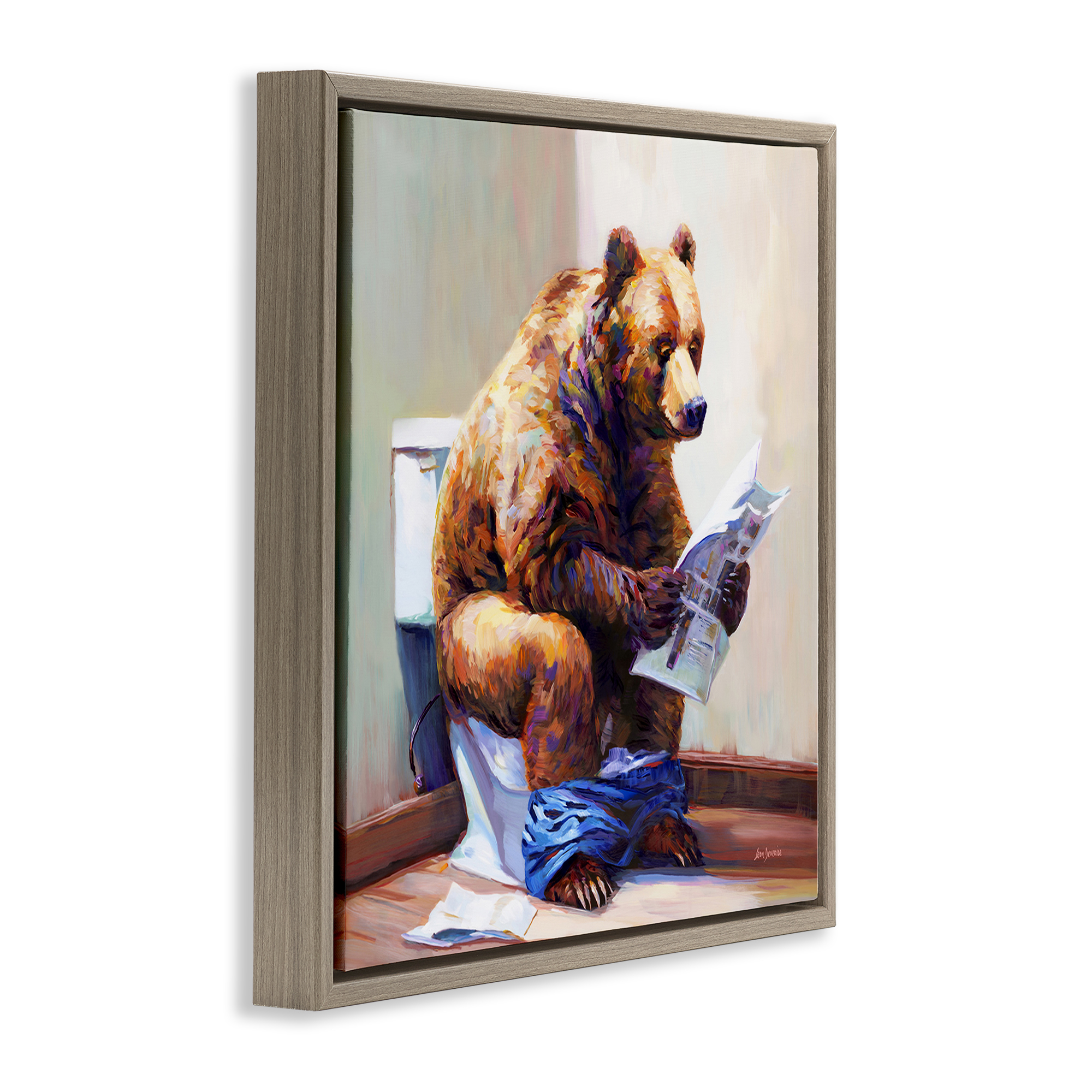 Stupell Industries Bathtub Bear with Graffiti Typography Painting Brown Floater Framed Canvas Art Print Wall Art, 18 x 18