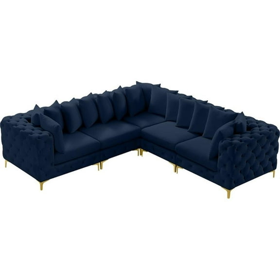 Maklaine Modern / Contemporary Navy Velvet Modular Sectional