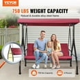 thumbnail image 3 of Convertible Canopy Patio Swing - 3-Person Outdoor Swing Chair with Removable Cushions, Alloy Steel Frame, for Balcony, Backyard, Burgundy, 3 of 11