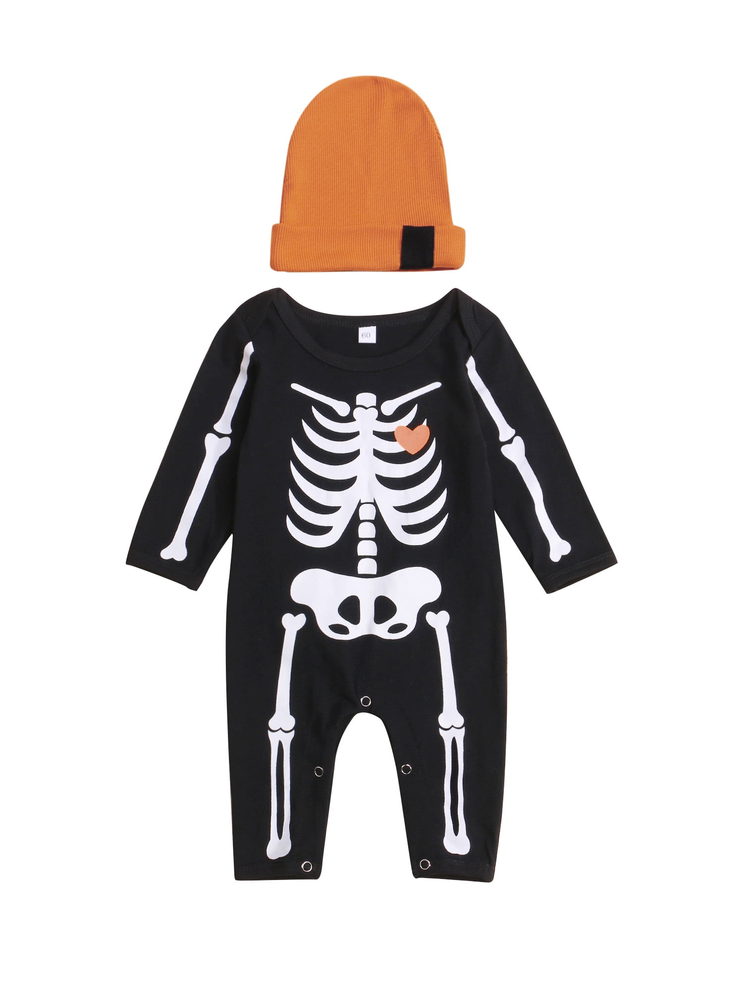 Infant Baby Boy Girl Halloween Cartoon Skull Print Romper Bodysuit+Hat Outfit US 