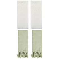 Unique Bargains 4 Pack Turkish Hand Towels with Tassel Green/Beige 14"x30"/13"x29"