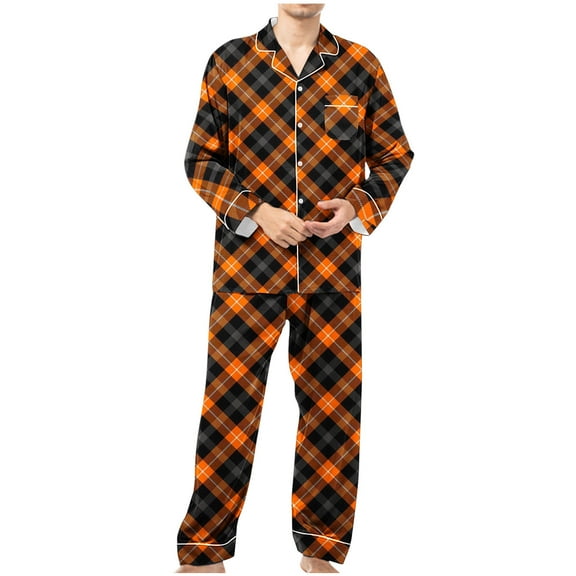 Nrmvnmi Pajamas Sets For Men Plaid Graphic Prints Sleepwear Sets Flip Collar Long Sleeved Button Cardigan Tops With Pocket And Elastic Waist Long Pants Comfortable Fall Loungewear Sets