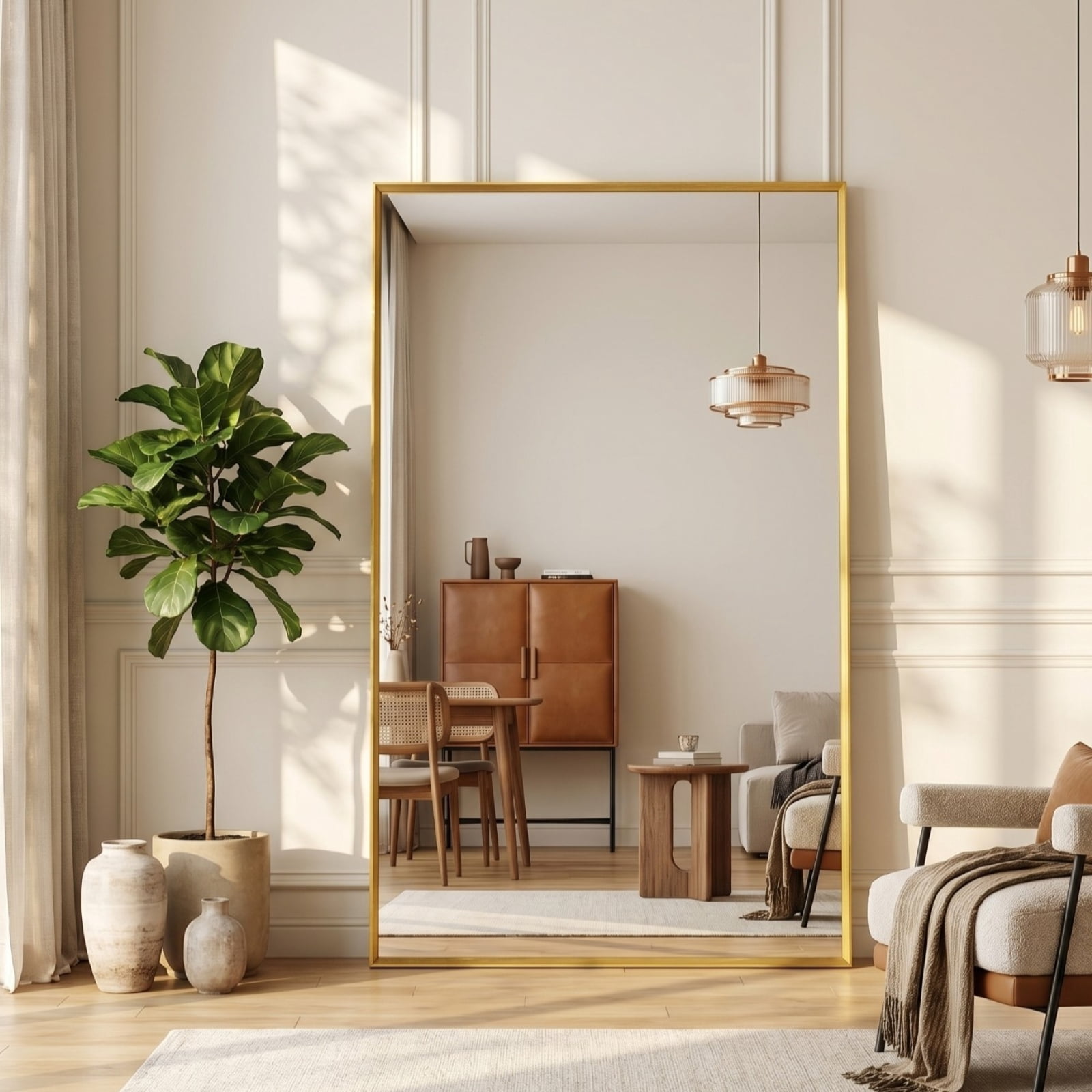 Gleamira 36"x60" Rectangular Full Length Mirror Floor Standing Mirror with Deep Frame, Gold