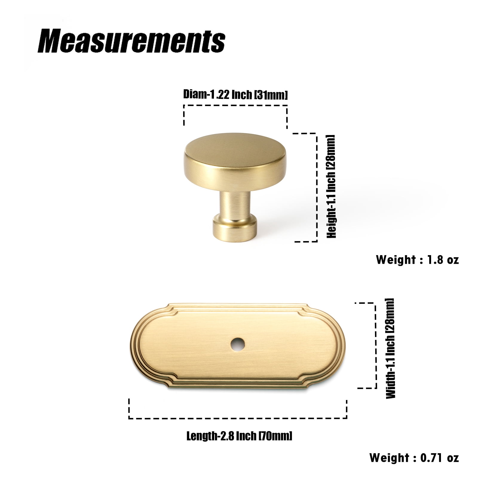 Goo-Ki Champagne Bronze Cabinet Drawer Knobs with Backplate, Single Hole Zinc Alloy Cabinet Handles Kitchen Hardware for,Dresser,Cupboard,Wardrobe, 6 Pack