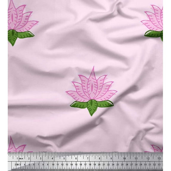 Soimoi Cotton Poplin Fabric Leaves & Lotus Block Decor Fabric Printed Yard 56 Inch Wide