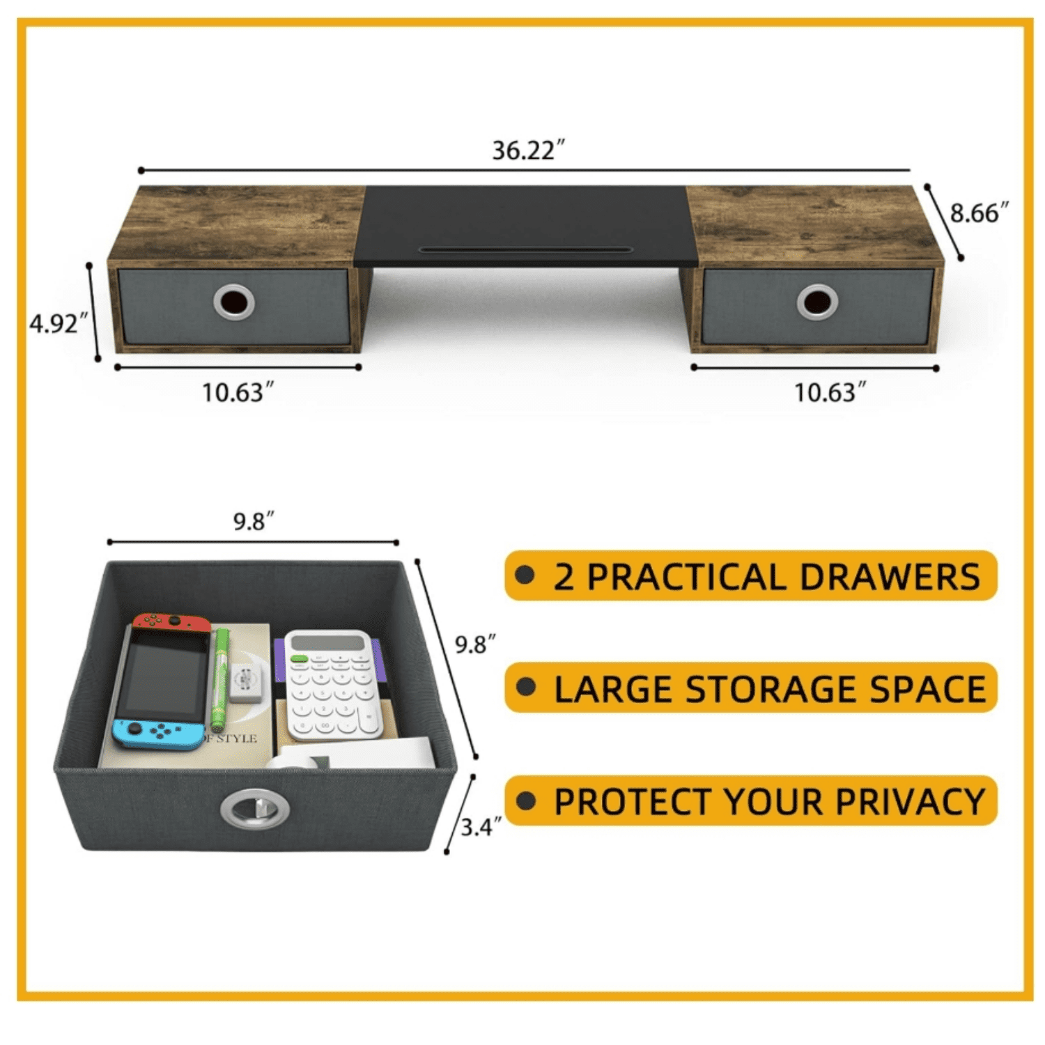 Dual Monitor Staniser with Two Drawers, Extra Large Storage for 2 Monitors, Desktop Oraganizer Computer,Laptop,Screen,Printer,TV