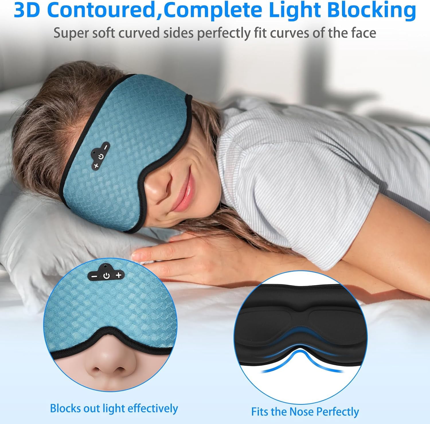 3D Sleep Mask with Bluetooth Headphones, Sleeping Headphones for Side Sleepers, Zero Eye Pressure, Adjustable Sleep Eye Mask, Ultra-Thin Stereo Speakers Perfect for Sleeping