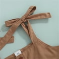 thumbnail image 4 of Coerni Girls Bow Strap Causal Beach Dress Summer Baggy Button Down Suspender Dresses Vintage Coffee Color Flowy Dress, 4 of 7