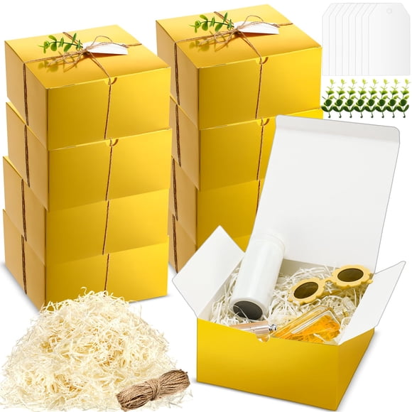 Juego de cajas de regalo Critiin de 20 x 20 x 10 cm, 8 piezas, kit de papel dorado para bricolaje