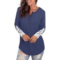 thumbnail image 4 of Anbech Women's Lace Long Sleeve Shirt Round Neck Solid Color Blouse Hem Tightened Tops, 4 of 5