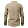 thumbnail image 4 of USNSM Men's Linen Cotton Retro Lace Up Shirt Long Sleeve Stand Up Collar Drawstring Top Casual Pullover Henley Shirt Yellow XXL, 4 of 9