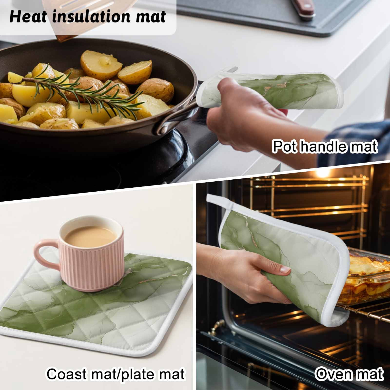 Sage Green Marble Pot Holders for Kitchen Heatproof Potholder, 3 Pack Modern Ombre Abstract Ink Painting Art Hot Pads Multipurpose Oven Pads Cloth Potholders Trivet for Cooking Baking