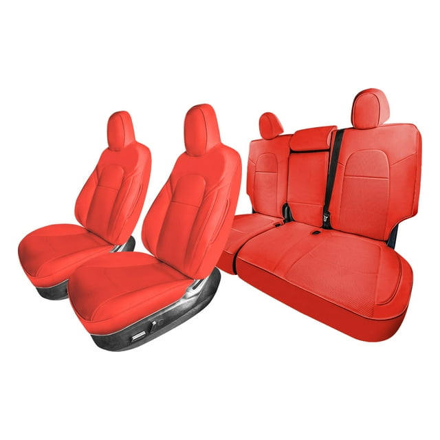 For 2020-2024 Tesla Model Y FH Group Faux Leather Custom Fit Car Seat Covers Full Set - Solid Red