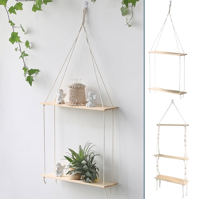 Fiudx Estante de Madera para Plantas, Macetero Colgante, Organizador Flotante, Decoración para Interior y Exterior, Solución Que Ahorra Espacio, Diseño Versátil, Tamaño 80 X 35 Cm
