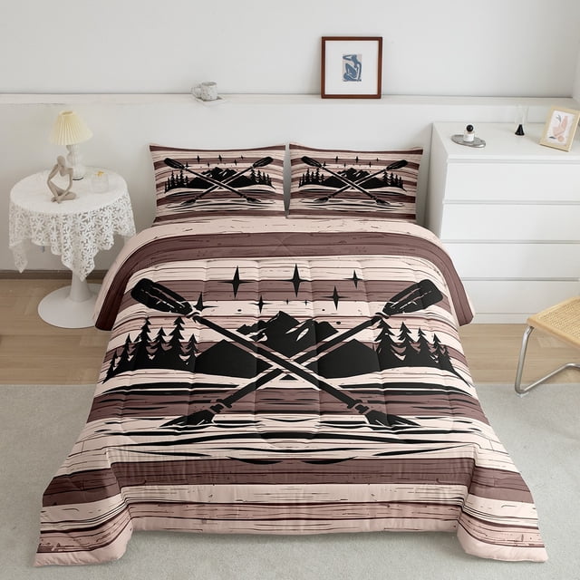 Erosebridal Lake House Bedding Queen Comforter Set, Retro Paddle Down Comforter, Rustic Farmhouse Decor, 3-Piece