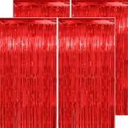 PatiCool Red Streamers CORNET Party Decorations - Thicken 4 Pack 8.2 FT - Tinsel Foil Fringe Curtains Party Backdrop for Birthday, Casino, Carnival, Cherry, Hollywood Red Carpet Party Decorations