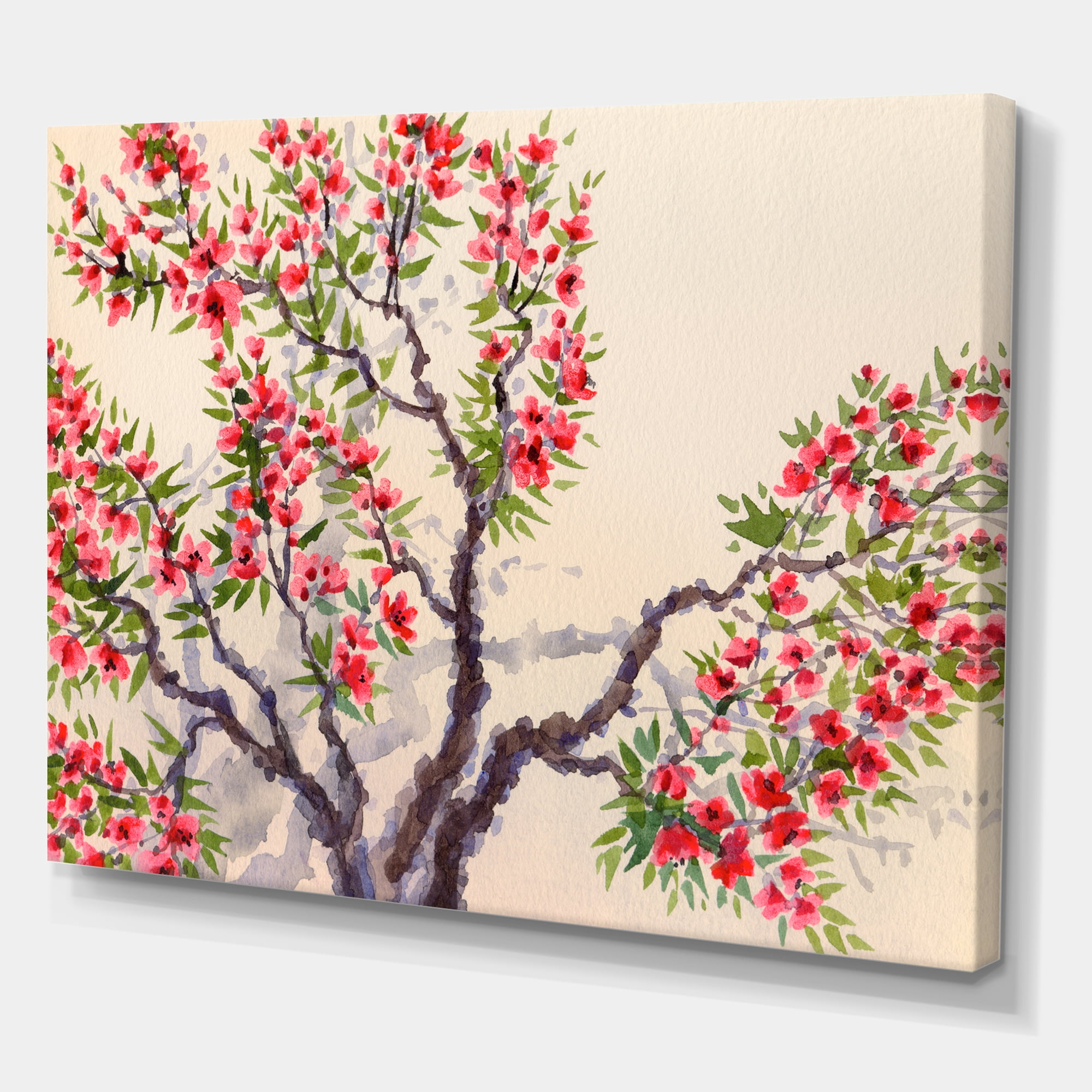 Designart ' The Blossoming Tree With Red Flowers I ' Traditional Canvas Wall Art Print