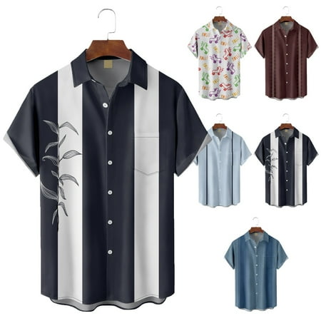 

Men s Aloha Button Down Tee Shirts Tropical Basic Bowling Shirts Regular & Big Man Sizes