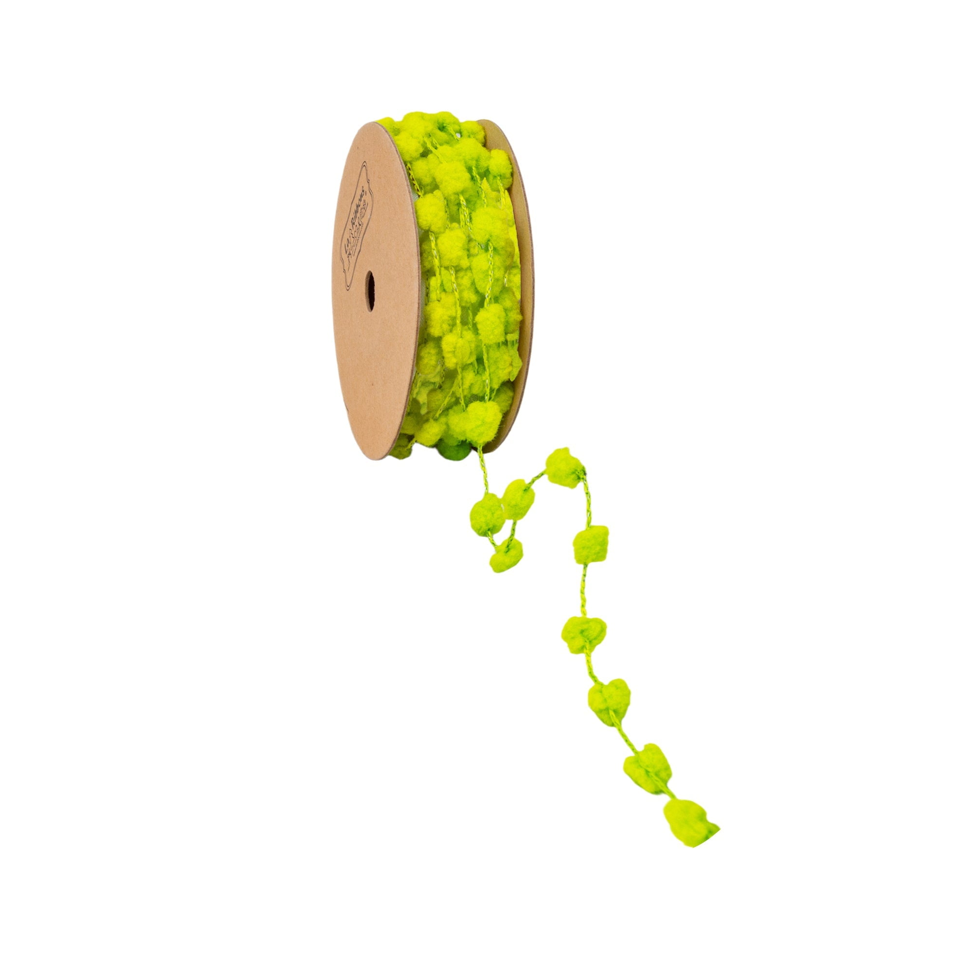 LaRibbons 8mm Wired Pom Pom, Lime, 25 Yard Roll