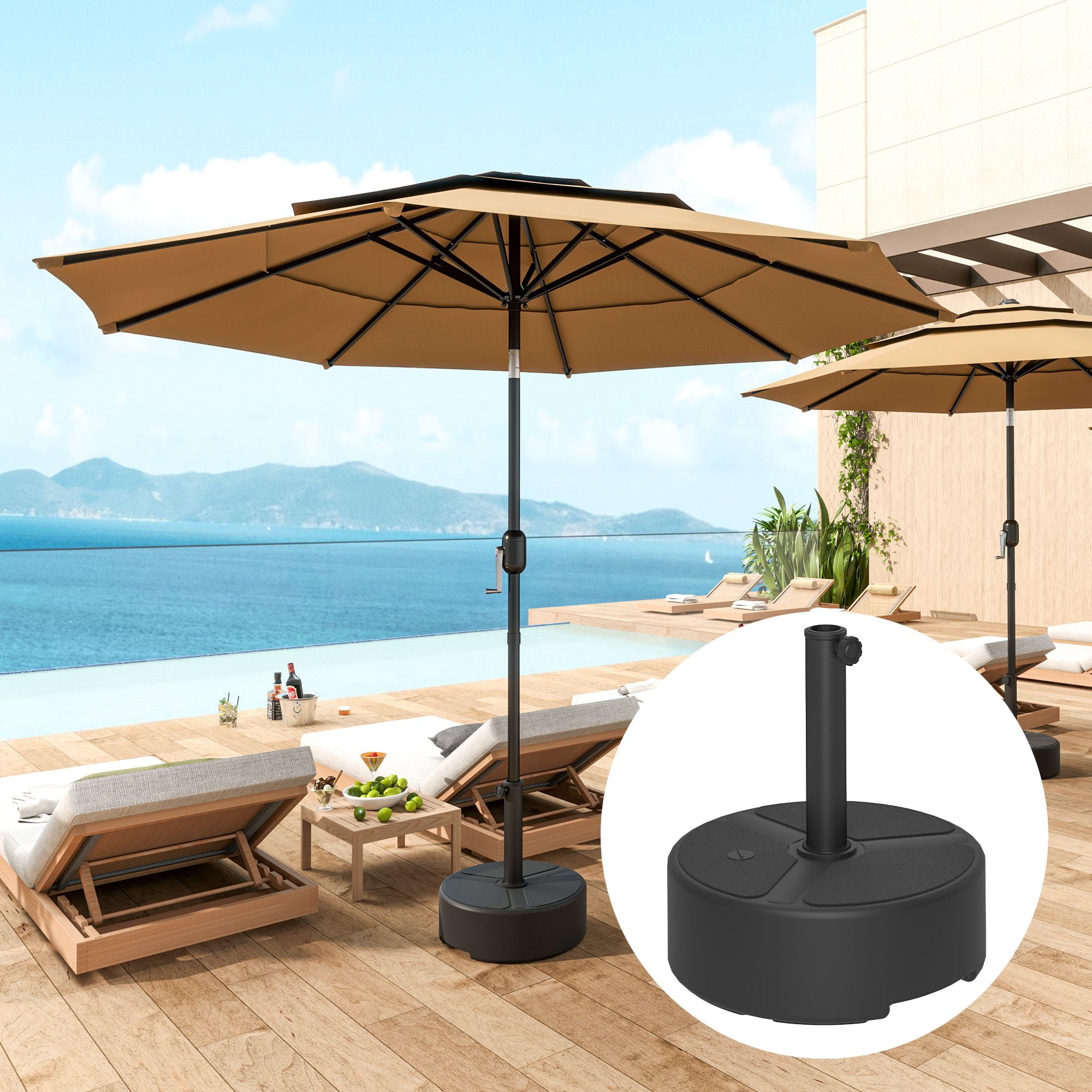 Dranite Round Patio Umbrella Base Holder, Heavy Duty Outdoor Umbrella Stand Base, Filled Up to 44lbs with Sand or 40lbs with Water for Garden, Poolside, Black