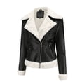 thumbnail image 5 of FYDUU Womens Leather Jacket Solid Color Cropped Moto Biker Coat Outerwear Fashion Leather Motorcycle Jackets Warm Winter Clothes Trendy Clothing Top, 5 of 8