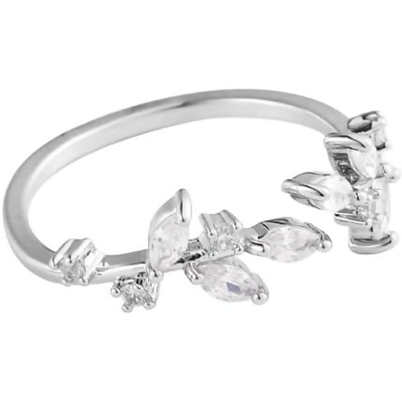 Zephyriana Adjustable Dainty Gold Plated CZ Leaf Open Ring Cubic Zirconia Olive Branch Leaves Band Minimalist Stacking Finger Rings Statement Ring Jewelry for Women