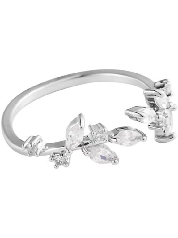 Adjustable Dainty Gold Plated CZ Leaf Open Ring Cubic Zirconia Olive Branch Leaves Band Minimalist Stacking Finger Rings Statement Ring Jewelry for Women