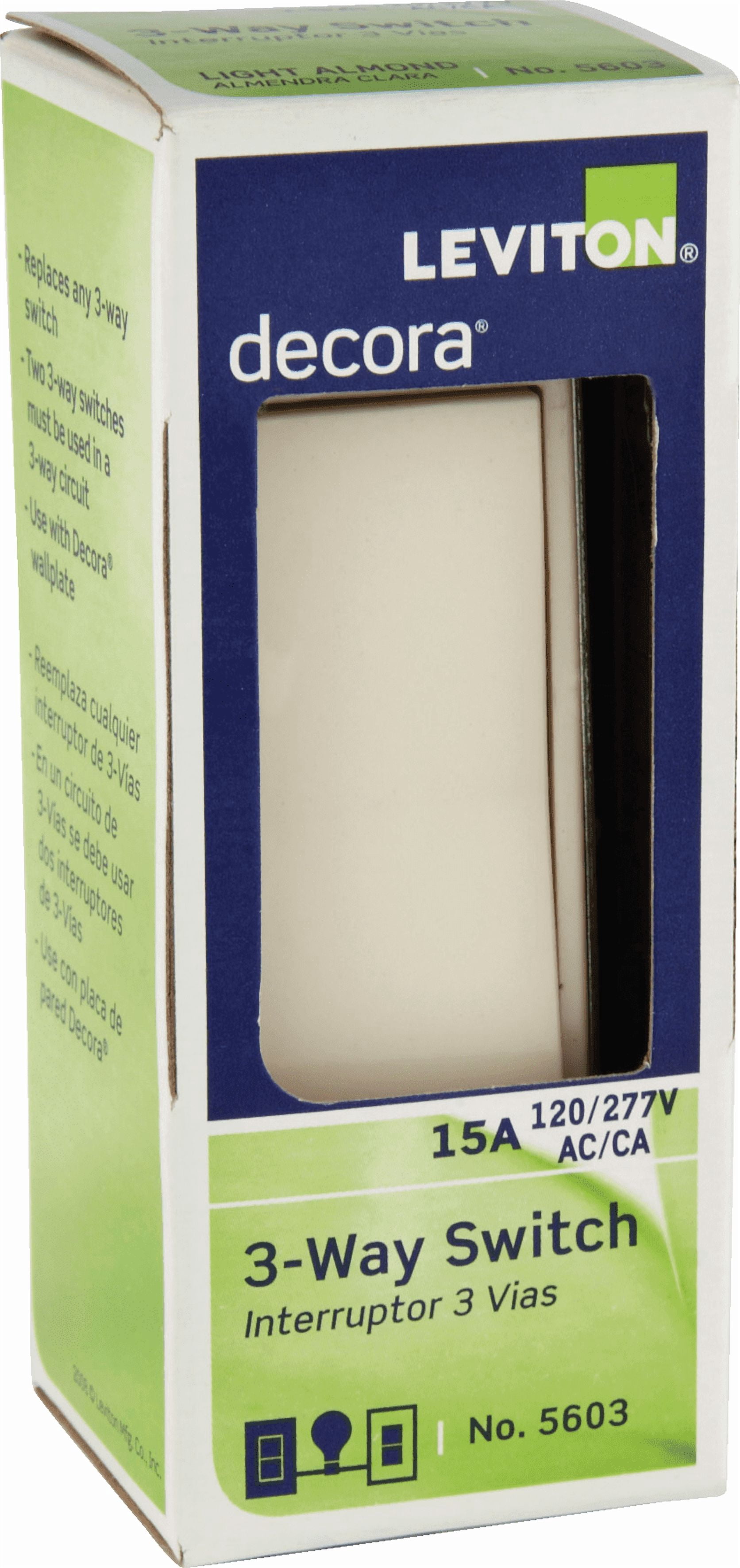 Leviton 05603 15A Toggle Switch in Almond — UL Listed for US Residential Electrical Code Compliance, Drop-in NEC-Standard Wiring