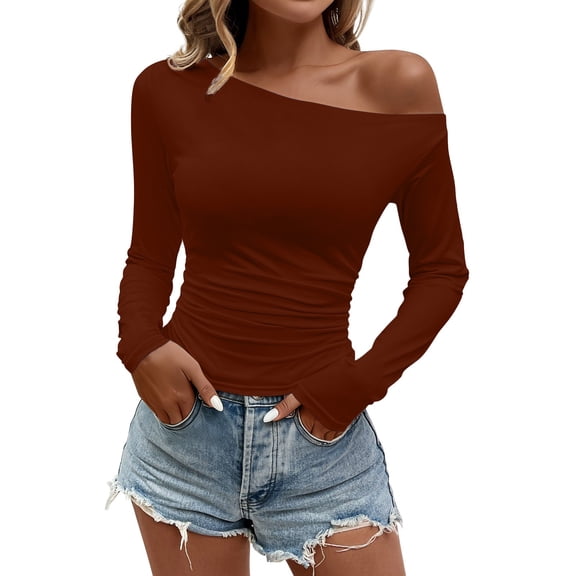 Womens Tops Off Shoulder Long Sleeve Slim Crop Going Out Sexy Trendy Tops