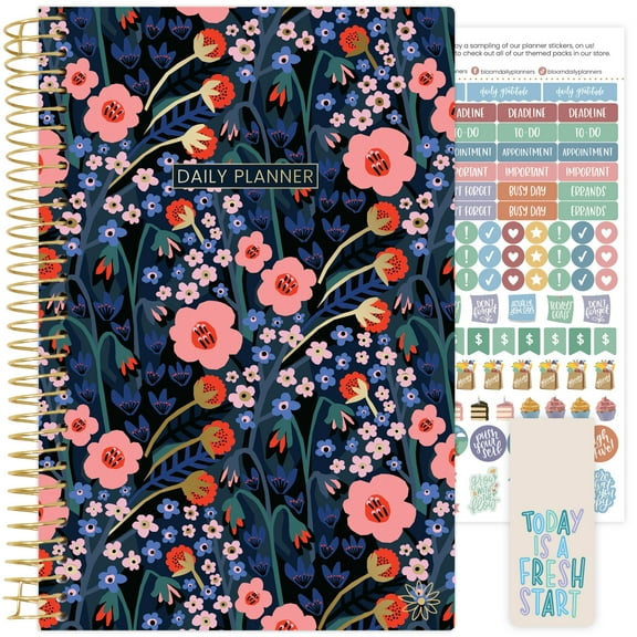 bloom daily planners Undated Soft Cover Planner, 5.5" x 8.25", Poppy Meadow, Blue