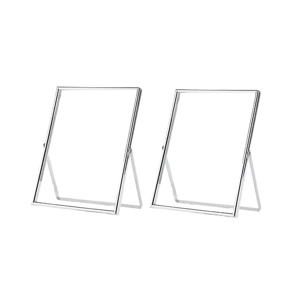 Silver Floating Picture Frame Set Of 2, Gift Metal Glass Photo Frames, For Tabletop Display Vertica