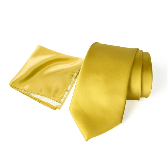 Spring Notion Men's Satin Microfiber Solid Color Tie and Handkerchief Set, Gold