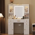 thumbnail image 2 of EDTara White Makeup Vanity Desk, Vanity Table With Mirror, Touch Switch, Built-In Power Outlet, 3 Led Lights, 6 Drawers, and 2 Cabinets for Bedroom, 2 of 8