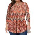 thumbnail image 3 of JTZGDY Plus Size Women 3/4 Sleeve Tunic Tops Casual Summer Tie Dye Floral Printed Ruched Pleated Crewneck Graphic T-Shirts Loose Flowy Comfy Work Business Tees Blouse Orange XXXXL, 3 of 7