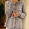 thumbnail image 7 of Delliss Women's Fall Winter Vintage Round Neck Embroidered Knitted Cardigan Sweater Jacket Coffee L, 7 of 7