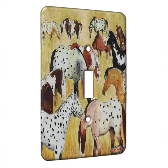 KuzmarK™ Single Gang Toggle Switch Wall Plate - Appaloosa and Pinto Horses Seeing Spots Horse Art by Denise Every