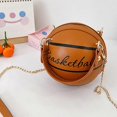 thumbnail image 3 of Bolso de mano redondo de piel sintética con diseño de baloncesto, de gran capacidad, multifuncional, para ir de compras, viajar, de mano, color negro, 3 of 5