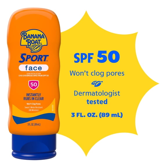Banana Boat Sport Face Sunscreen Lotion SPF 50, Travel Sunscreen for Face, 3 Fl Oz