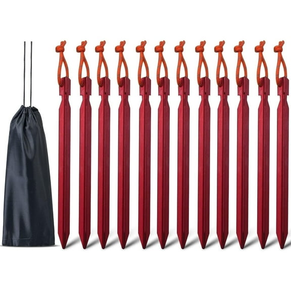 12 Pack Tent Stakes, 7075 Ground Metal Camping Aluminum Tent Pegs, Lightweight Tent Stakes Heavy Duty Spikes Camping Accessories