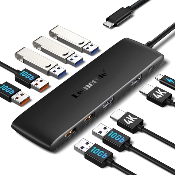 Lemorele 10 in 1 USB C Hub,USB C Docking Station Dual Monitor,Laptop Docking Station with 4K HDMI,7 USB Ports 10Gbps,100W PD for Dell/Lenovo/Hp