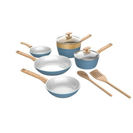 

GoodCook Healthy Ceramic Titanium-infused 10-Piece Cookware Set with tools Light Blue