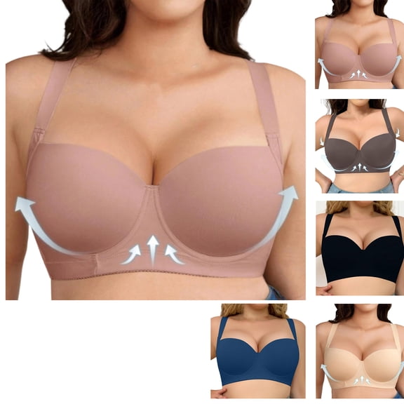 Oksale Plus Size Full Figure Bras for Women Push Up Deep Plunge Sexy Bralette Soft Breathable Supportive Bra Pink 44D