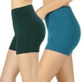 thumbnail image 1 of Womens & Plus Soft Cotton Stretch High Waist Sports Short Pants with Wide Waist Band (2PK: HUNTER GREEN/TEAL, M), 1 of 3