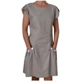 thumbnail image 1 of QIPOPIQ Robes pour Femmes avec Poches Manches Courtes Nouvelle Robe d'Été Unie à Boutons Double Robe à Col Rond Contrastant Offres 2023, 1 of 8