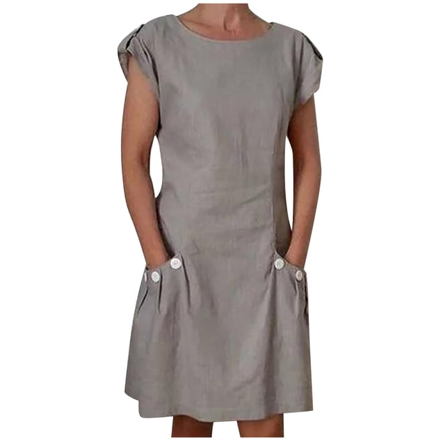 QIPOPIQ Robes pour Femmes avec Poches Manches Courtes Nouvelle Robe d'Été Unie à Boutons Double Robe à Col Rond Contrastant Offres 2023