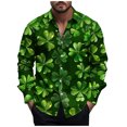 thumbnail image 2 of cllios Men's St. Patrick's Day Button Down Shirt Hawaiian Shirts for Men Green Stripes Printed Summer T Shirt Lucky Short Sleeve Party Tops, 2 of 5