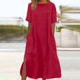 thumbnail image 2 of Baqcunre Casual Dresses for Women Women's Round Neck Short Sleeved Solid Color Long Casual Dress Dresses for Women 2024 Summer Dresses for Women 2024 Womens Dresses Red 3XL(Hot), 2 of 4