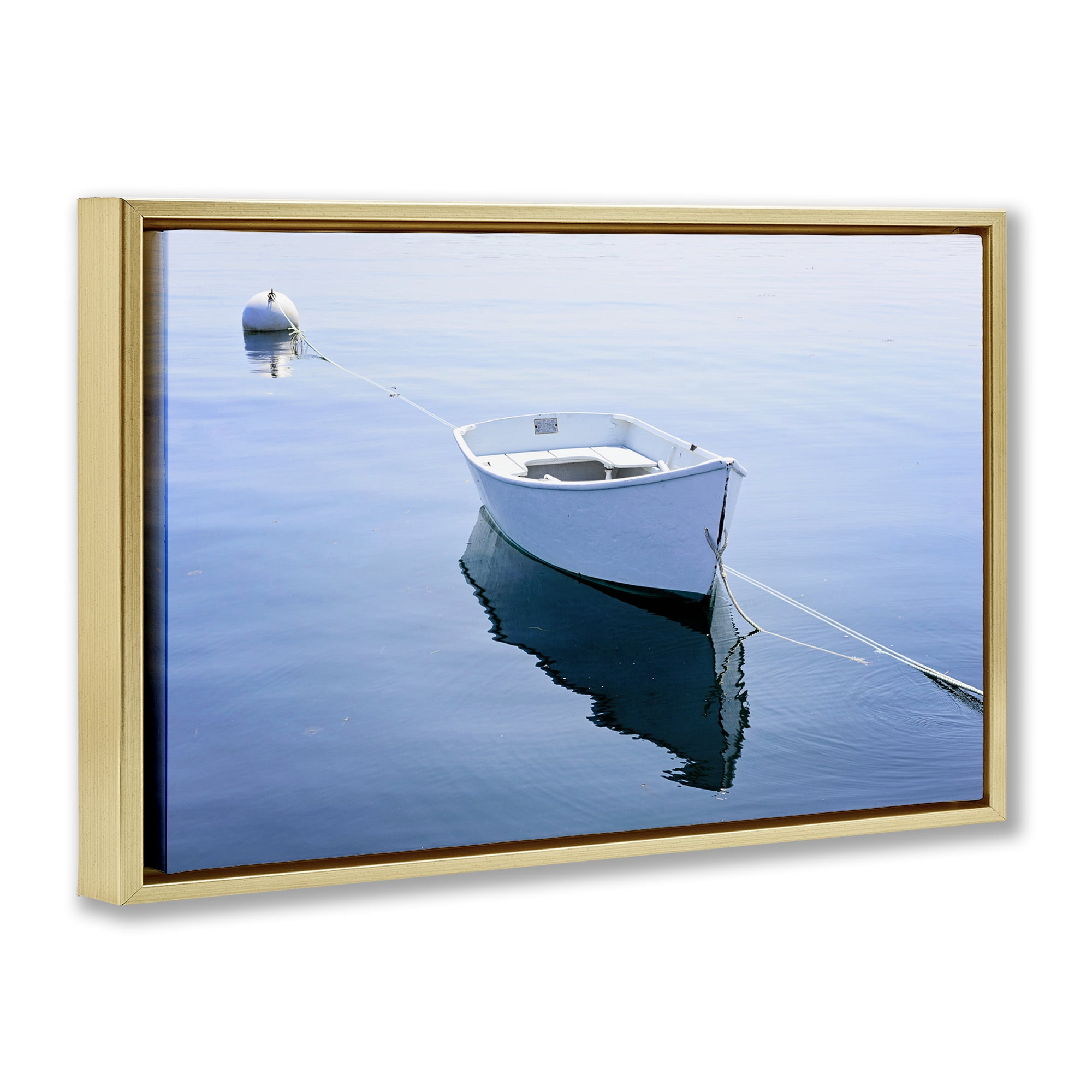 Stupell Industries Boat Tied to Dock Gold Framed Floater Canvas Wall Art, design by JLM Photographs