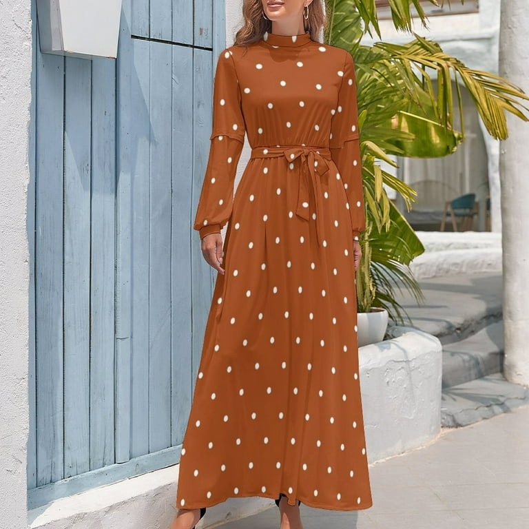 Minimalist Polka Dot Pattern white burnt orange Long Dress dresses for women sexy dress for women
