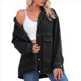 thumbnail image 1 of Chaqueta Vaquera de Mujer, Estilo Boyfriend, Extragrande, con Botones, Larga, Aberturas Laterales Negro y Gris L, 1 of 9
